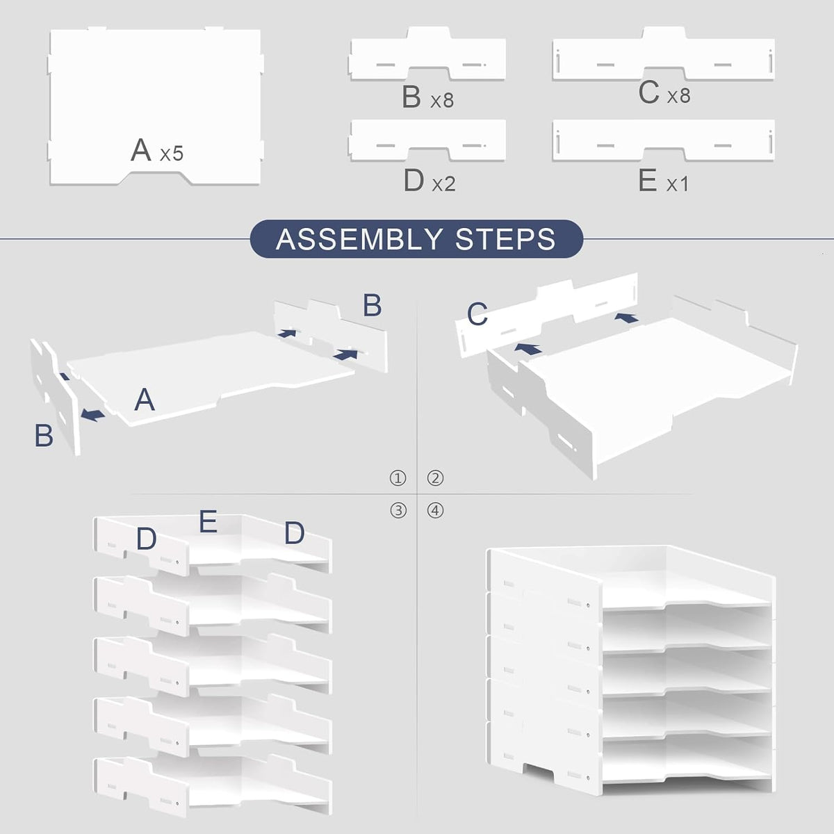 5-Tier Stackable Paper Tray - File Organizer for Desk, Paper Sorter, Desktop Letter Trays, Workspace Desk Organizer Trays for Home Office School