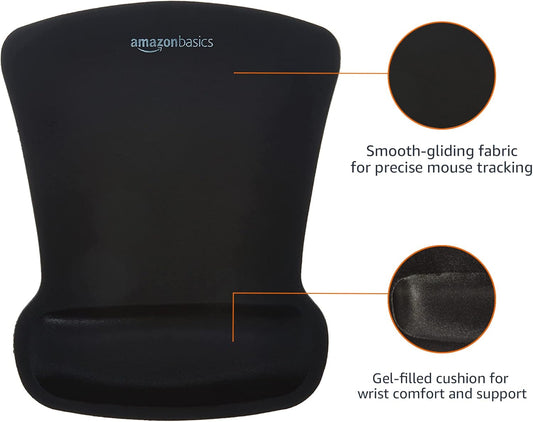 Ergonomic Mouse Pad with Wrist Support for Pain Relief, Gel-Filled Cushion, Non-Slip Rubber Grip Base, 10.1 x 8.1 Inches, Black