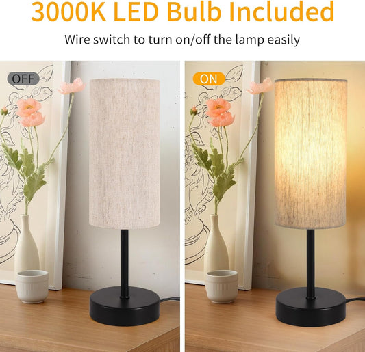 Small Table Lamp, Bedside Table Lamp for Bedroom, Lamp for Nightstand with Linen Fabric Shade, Minimalist Modern Desk Lamp for Living Room Office Dorm Kids Room
