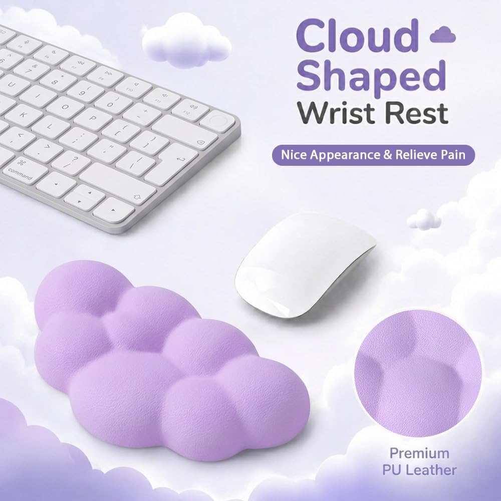 Cloud Wrist Rest Cushion for Mouse Ergonomic Soft PU Leather Memory Foam Wrist Pain Relief Mouse Wrist Support Pad with Anti-Skid Base for Office School Home Laptop & Computer Mouse (White)