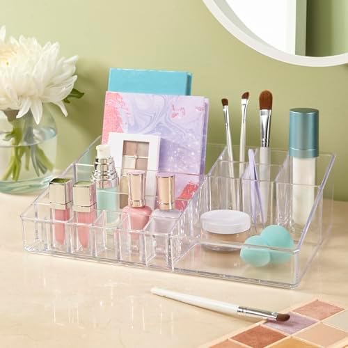 Audrey Stackable Clear Bin Plastic Organizer Drawer | Organize Eyeshadow Palettes, Cosmetics, and Beauty Supplies on a Vanity | Made in USA