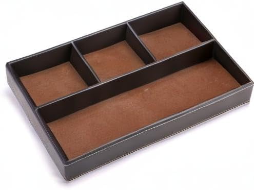 4 slots Desk Drawer Organizer, PU Leather Drawer Storage Organizer Divider for Office Desk Supplies Value Collection and Accessories Multi-Purpose Storage Desktop Organizer Tray(Brown)