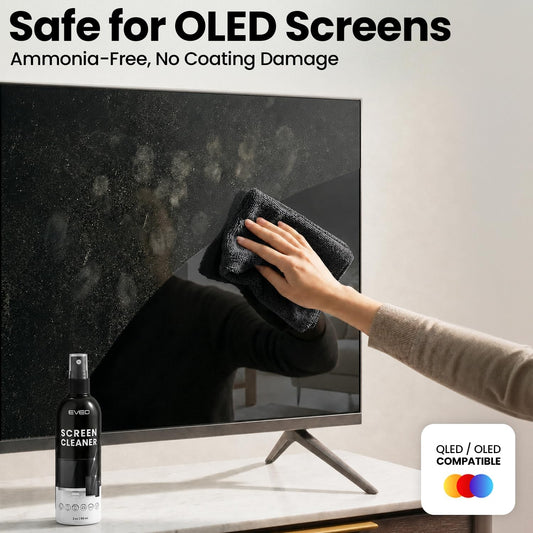 Screen Cleaner Spray and Wipe - TV screen cleaner spray and 2 Microfiber cloths, Computer Screen Cleaner, TV screen cleaner for Smart TV & Monitor, Laptop, MacBook, iPad and Electronic Devices - (2oz)