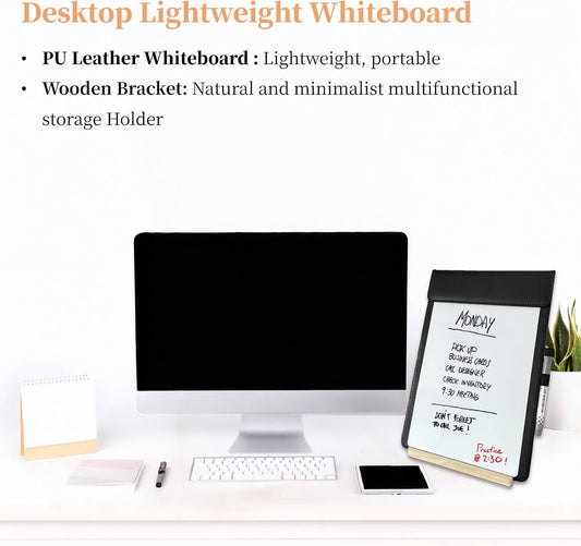 Magnetic Dry Erase Board with Clipboard,PU Leather Desktop Whiteboard for Office, Nursing School Essentials & Basketball Coaches,Small Dry Erase Board with Stand