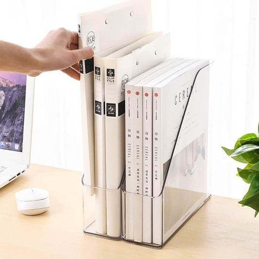 Magazine Holder, Clear Plastic Vertical File Magazine Organizer, Desktop File Magazine Book Storage Shelf for Office Desk, 10.6x9.8x3.1 Inch