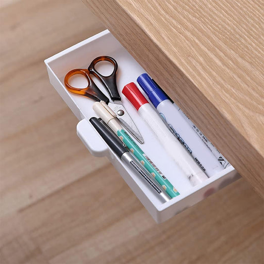 Under Desk Storage Box Hidden Drawer Desktop Adhesive Container for Home Office School Bedroom Multifunction