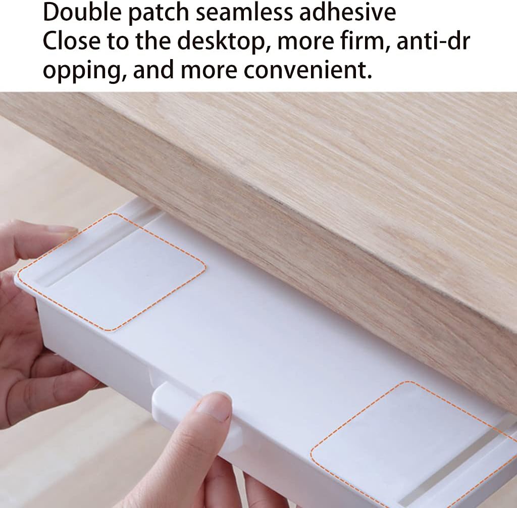 Under Desk Storage Box Hidden Drawer Desktop Adhesive Container for Home Office School Bedroom Multifunction