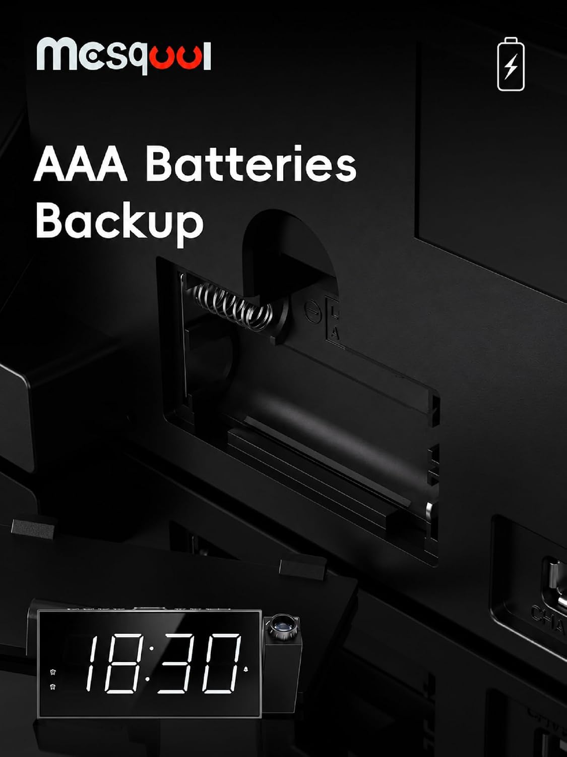 Digital Projection Alarm Clock with Dual Alarms, 5 Levels Dimmer