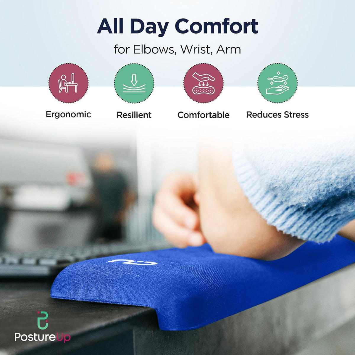 EdgeRest L-Shaped Desk Long Wrist Rest Elbow, Forearm & Wrist Comfort Support for Table or Desk Edge, Non-Slip, Memory Foam Padding, Ergonomic Design for Work, Universal Fit, Black