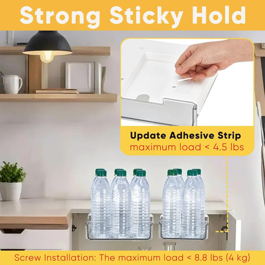 2 Pack Under Desk Hanging Drawer Slide Pull Out, Attachable Clear Acrylic Storage Tray, Easy Hidden Self Adhesive Mount Cabinet Shelf Holder for Tables, Home & Office, Counters, Workstation