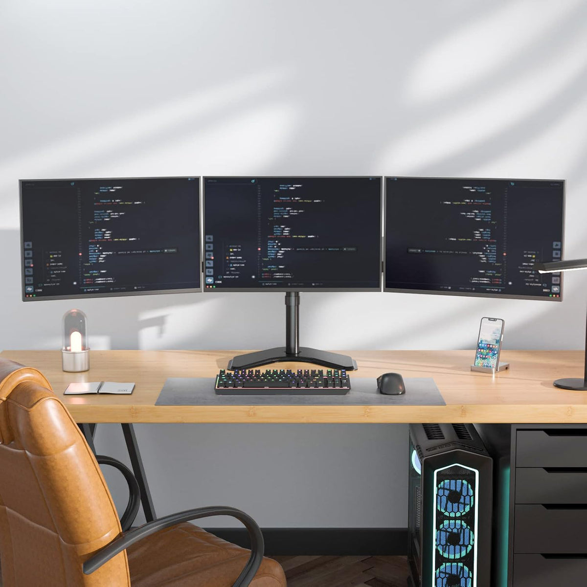 Free Standing Dual Monitor Stand, Height Adjustable Monitor Mount with Glass Base, Fits LCD LED Flat Curved Screen up to 27 inch, 22lbs, with Grommet Base (GMF002)