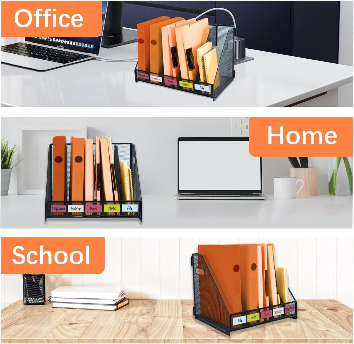 Desk File Organizer Metal Desk Magazine Folder With 4 Vertical Compartments Rack File Organizer For Office, Home, School, Black