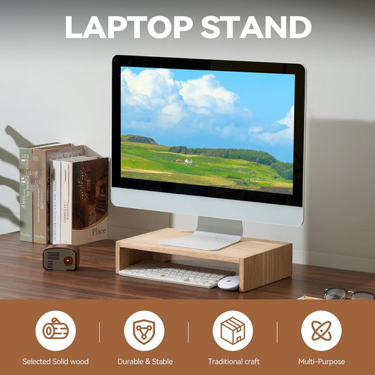 Wood Monitor Stand Riser for Desk, 15.39 Inch, Natural 39-NA