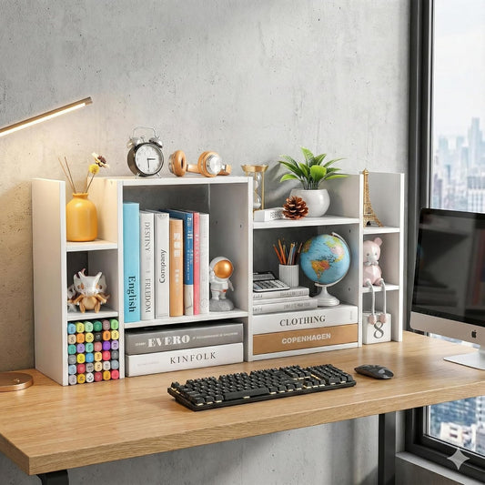 Desk Shelf Organizer, 3-Tier Desktop Bookshelf for Computer Desk, Small Tabletop Hutch Storage Rack, Wood Office Supplies Organizer for Dorm, Home & Student (29 Inch Wide),White