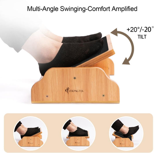 Under Desk Adjustable Foot Rest, Wooden Rocking Footrest