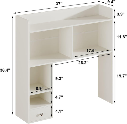 Desktop Bookshelf, 36.4" DormDesk Hutch with 5 Shelves
