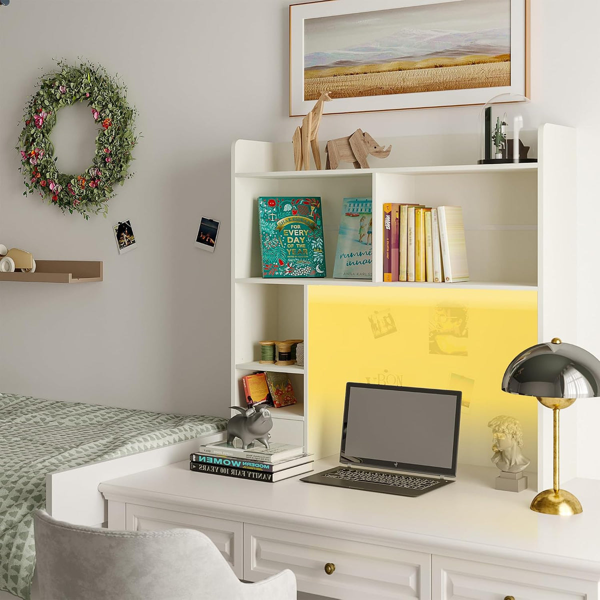 Desktop Bookshelf, 36.4" DormDesk Hutch with 5 Shelves