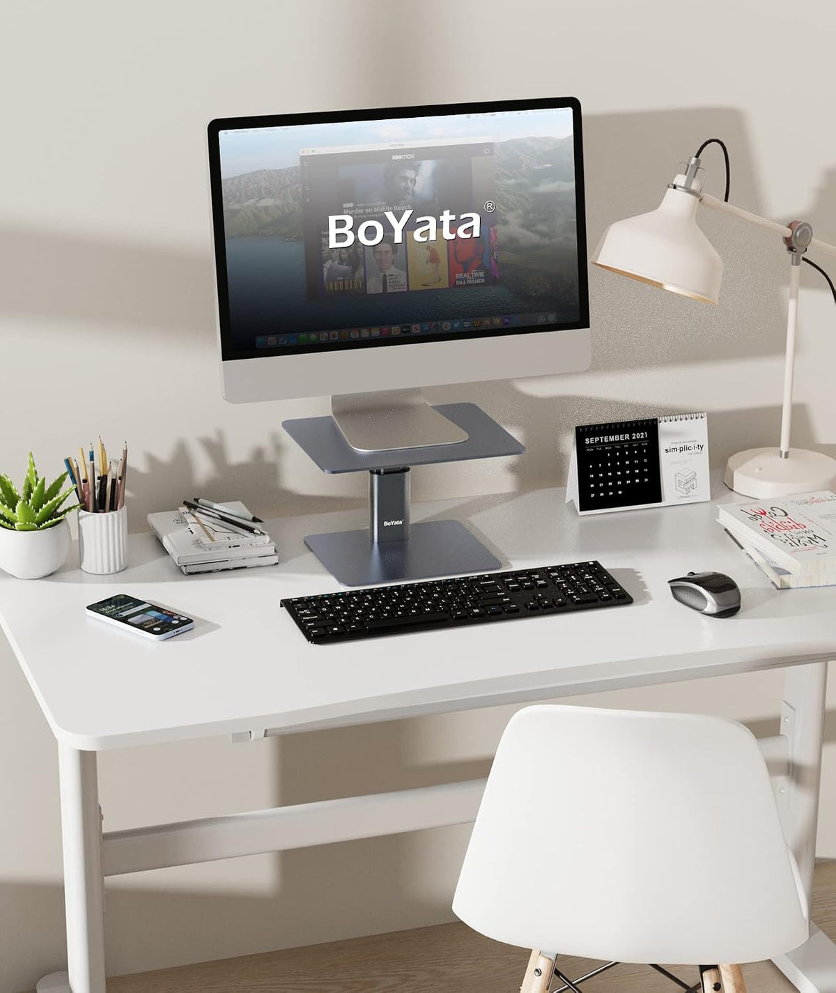 Monitor Stand, Adjustable Height Metal Desktop Riser, Black