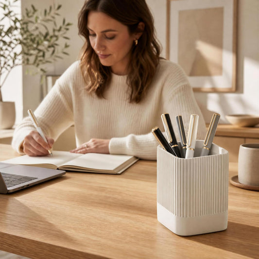 Aesthetic Pen Holder for Desk - Modern Concrete Pencil Holder & Cup