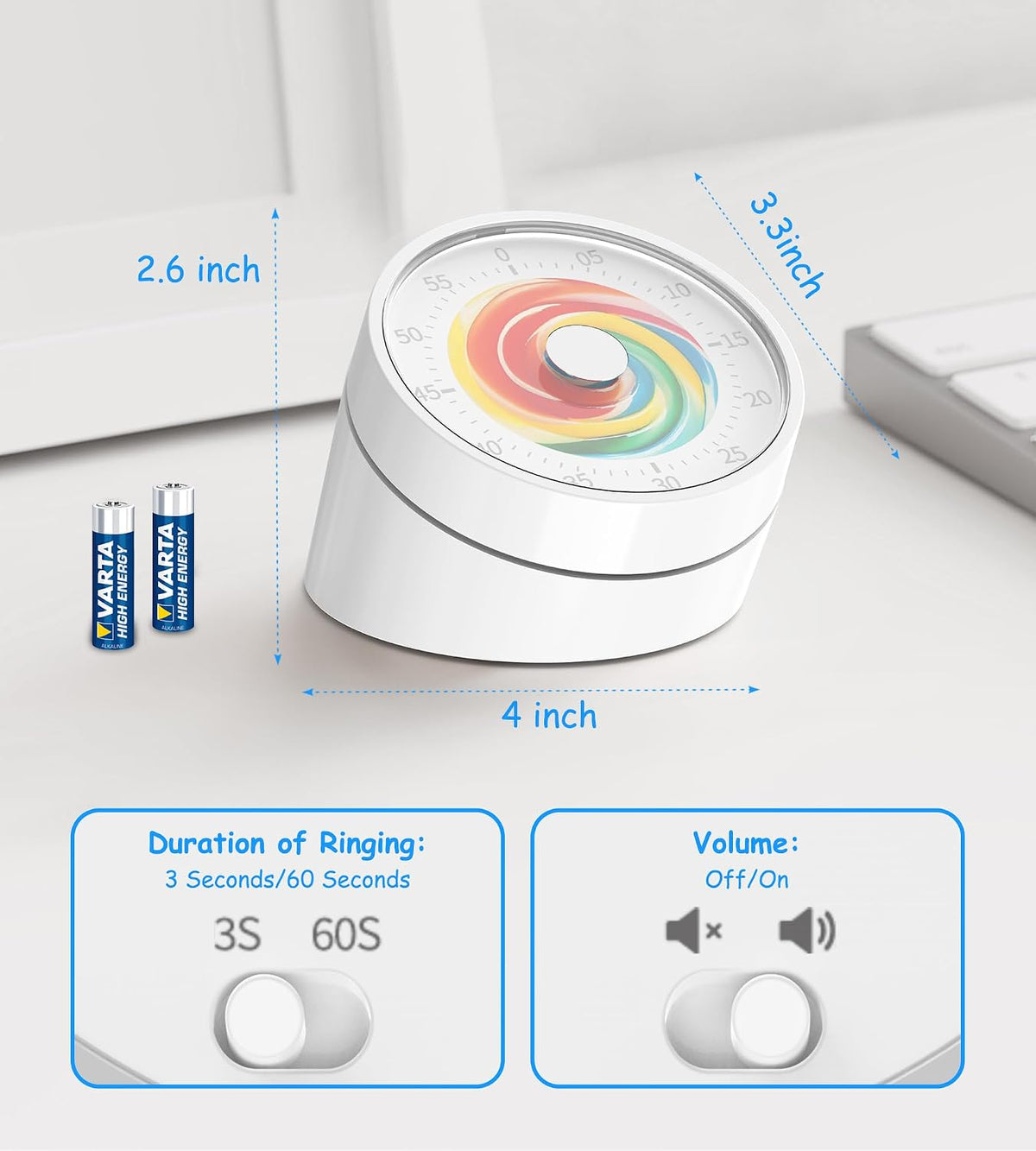 Visual Timer Kids 60 Minute Countdown, Non-Ticking Classroom Timer