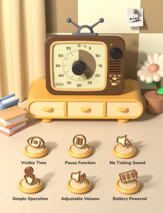 LIORQUE Visual Timer for Kids with Pause, 60 Minute Countdown Timer, Brown