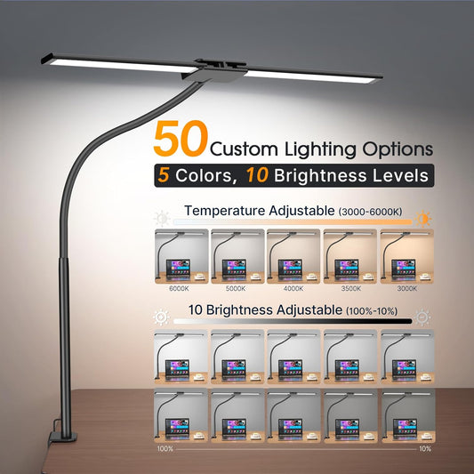 LED Desk Lamp for Home Office, 18W 2000LM Dual Head Architect Lamp