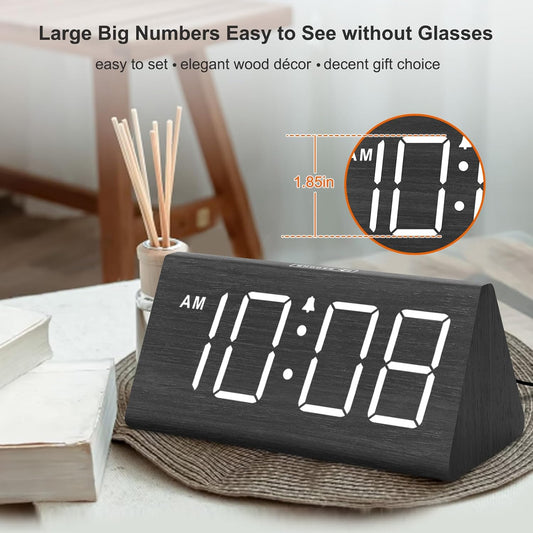 Wooden Digital Alarm Clock for Bedroom Living Room, Large Numbers