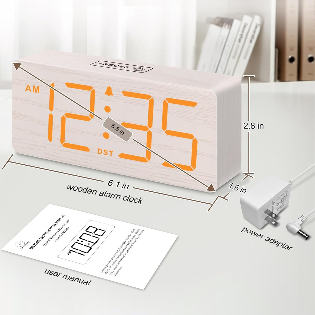 Wooden Digital Alarm Clock for Bedroom with Large Numbers