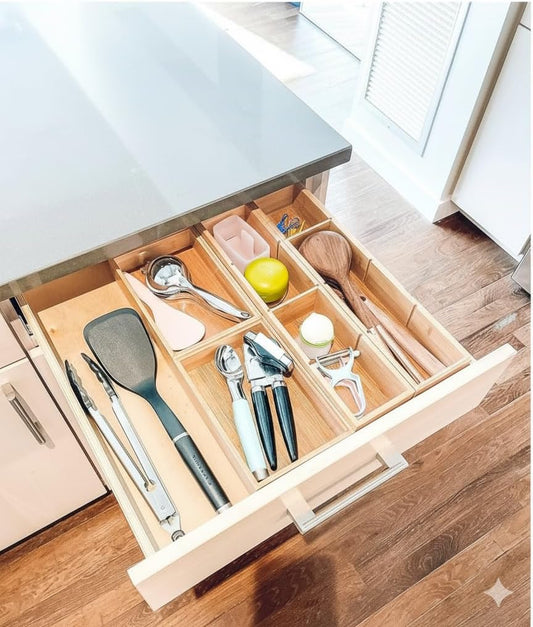Bamboo Drawer Organizer with 3 Removable Dividers, Brown