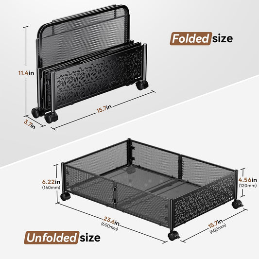 Under Bed Storage Container with wheels,Patterned,Metal,Black