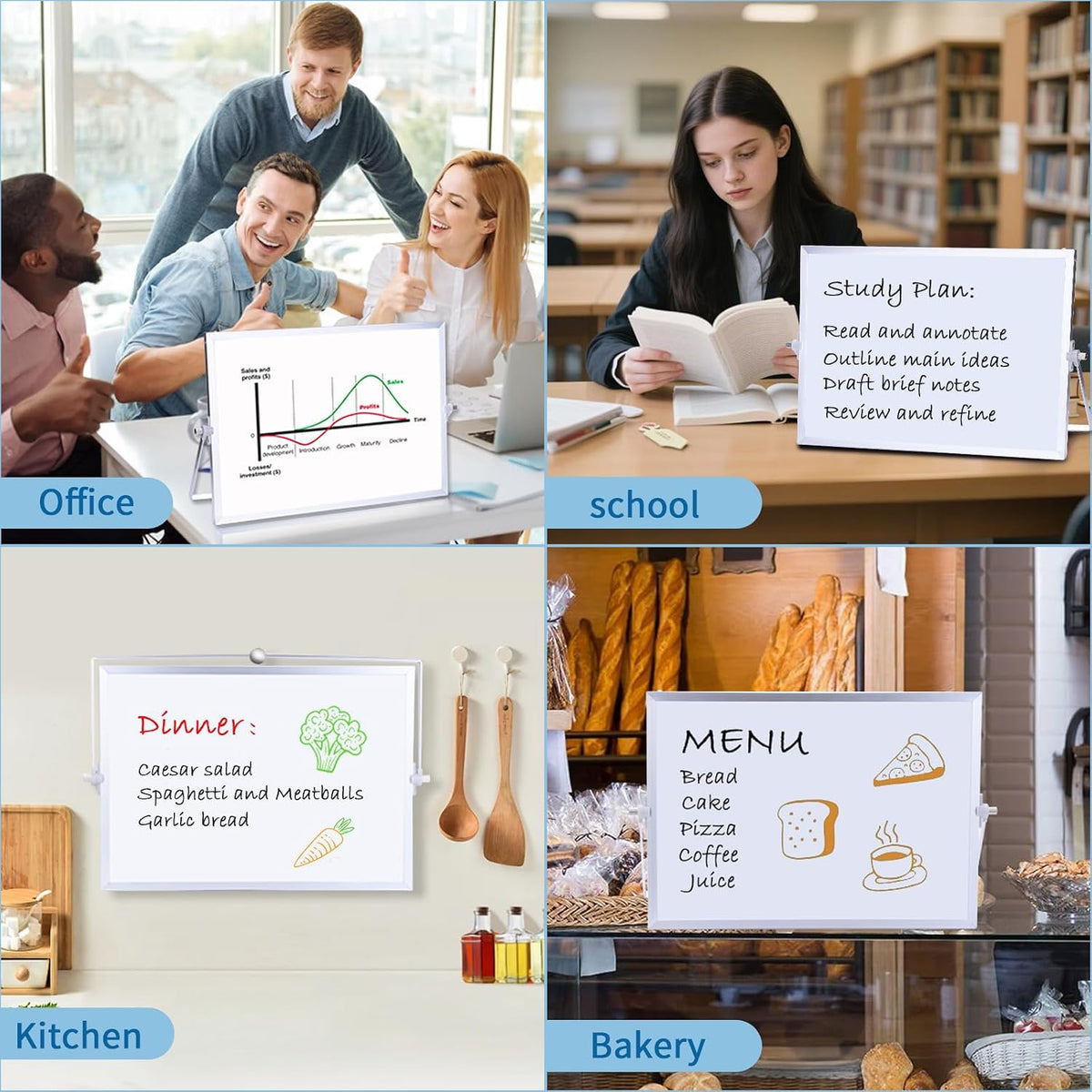 Portable Double-Sided Dry Erase Whiteboard with Stand - 14"x10" Magnetic Monthly & Weekly Planner, Small Desktop Whiteboard for Home, Office & School Use