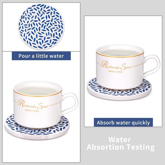 Absorbent Coasters Set of 6 Round Ceramic Coasters with Holder