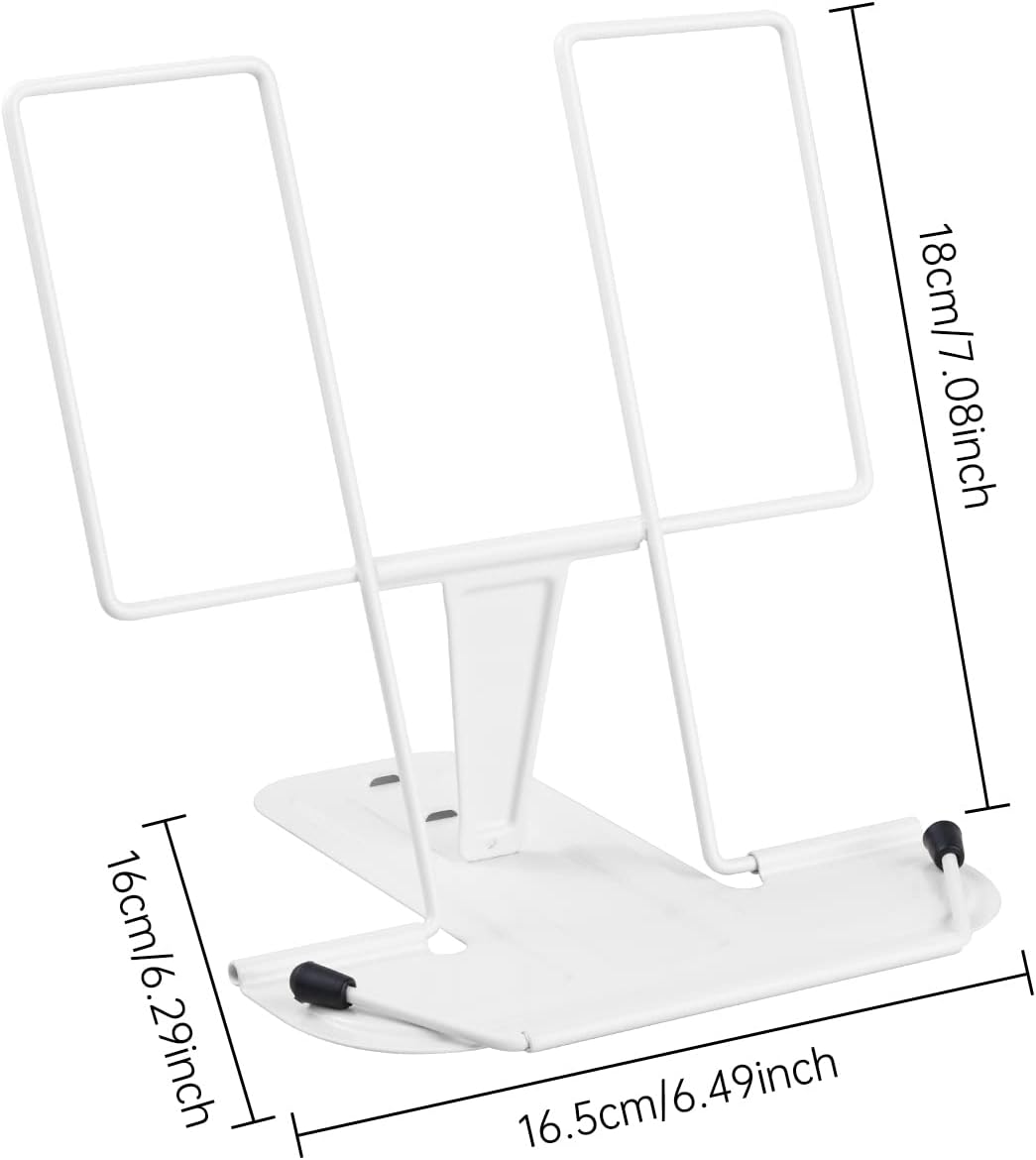 MSDADA Metal Book Stand for Desk, Adjustable Reading Rest Book Holder, Portable Cookbook Documents Holder, Sturdy Typing Stand for Recipes Textbooks Tablet Music Books with Page Clips (Black)