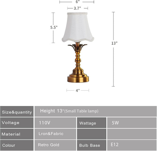 Small Spaces Bedroom Nightstand Dimmable Vintage Mini Table Lamps ,Entry Way Table Home Decor Tabletop LED Desk Light- Whit Lampshade