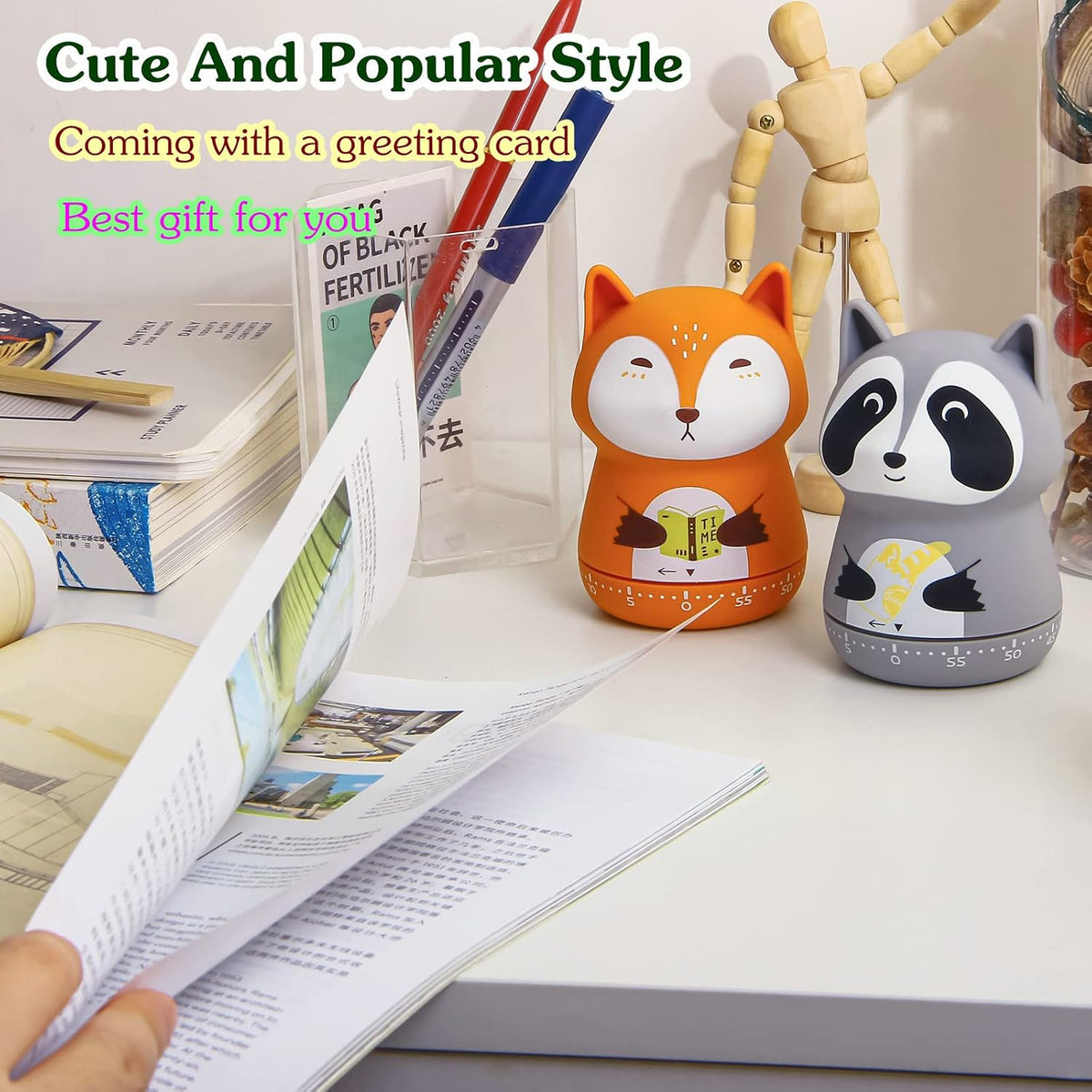 Mechanical Kitchen Timer, Cute Animal Wind Up 60 Minutes Manual Countdown for Kids, Classroom, Home, Study and Cooking (Orange Fox)