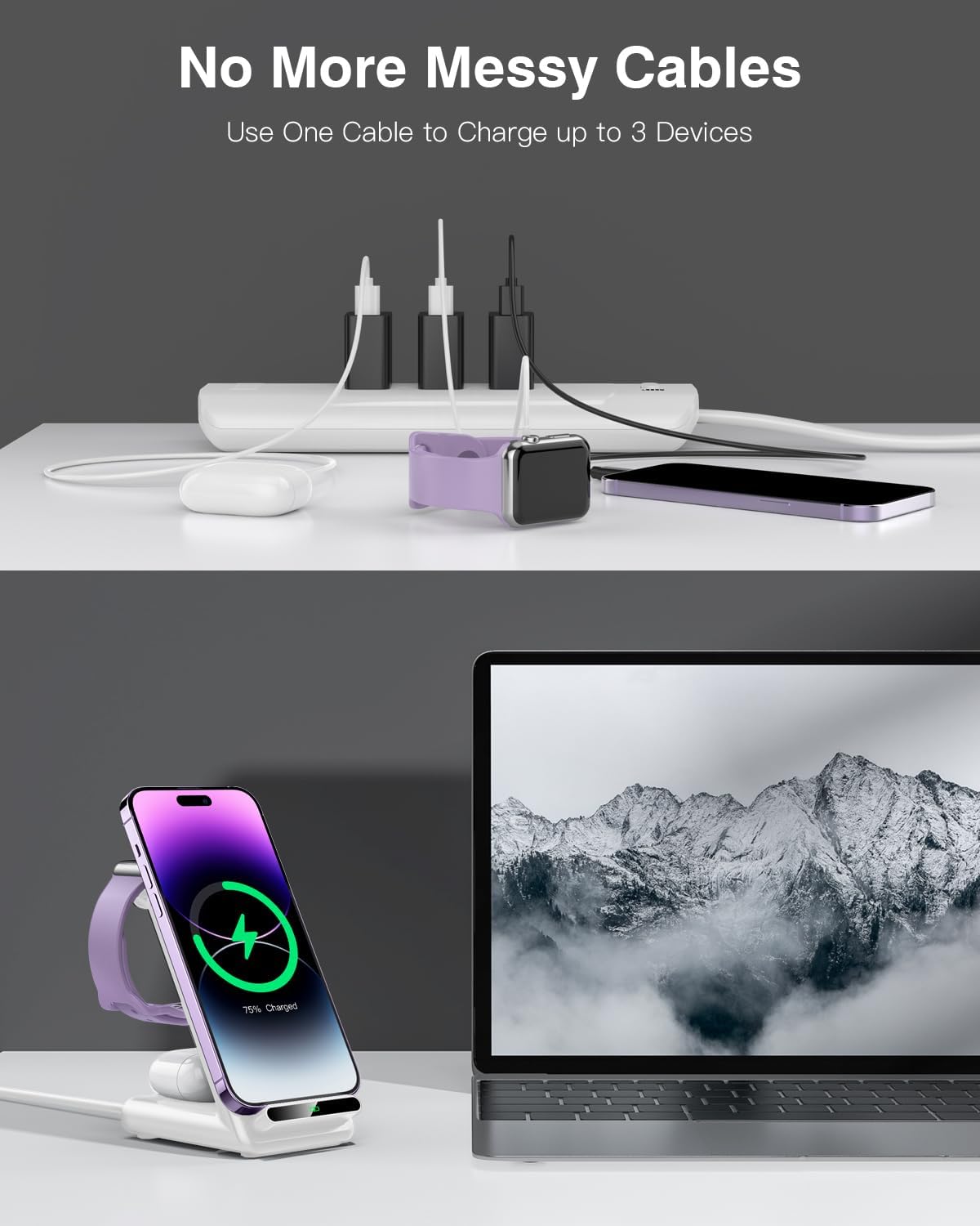 Wireless Charging Station,3 in 1 Charging Stand for Apple Multiple Devices