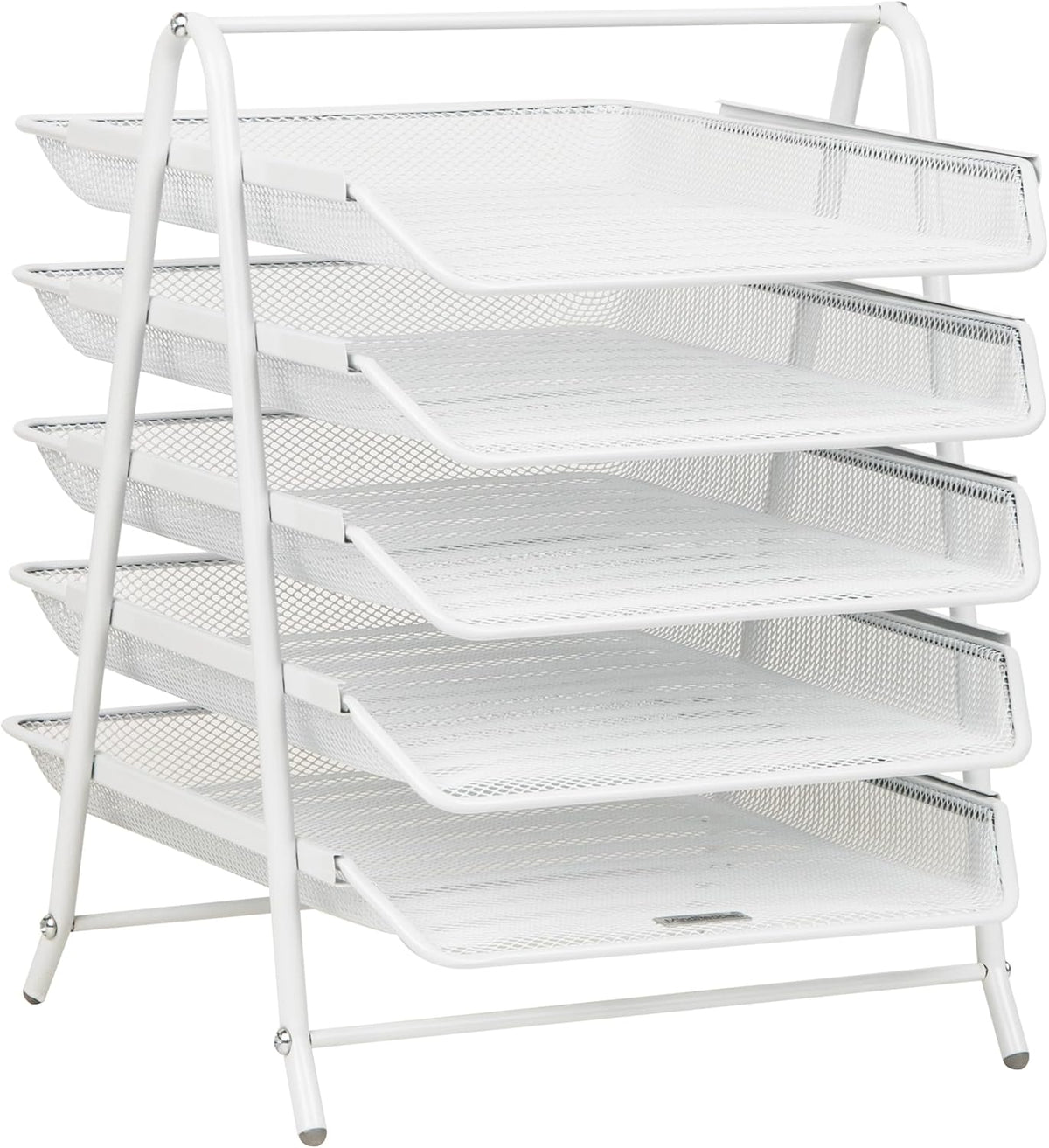 5-Tier Paper Tray Organizer, Vertical Desktop File Storage Rack, Office, Metal Mesh, Black