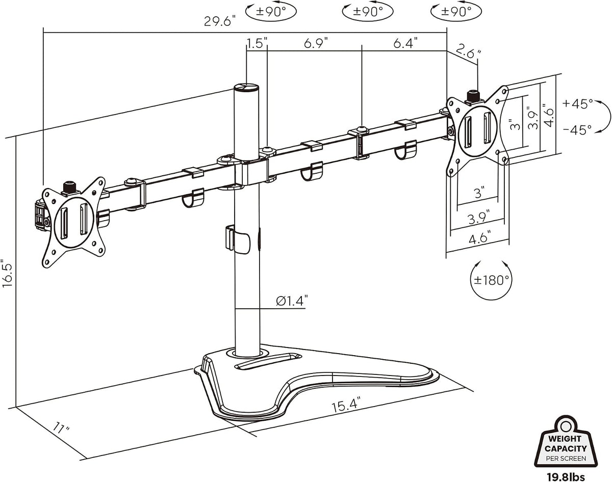 ! Dual Monitor Desk Stand Mount for 2 Screens VESA 75x75 & 100x100
