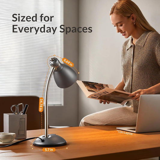 Metal Desk Lamp, Adjustable GooseNeck Reading Light for Bedroom