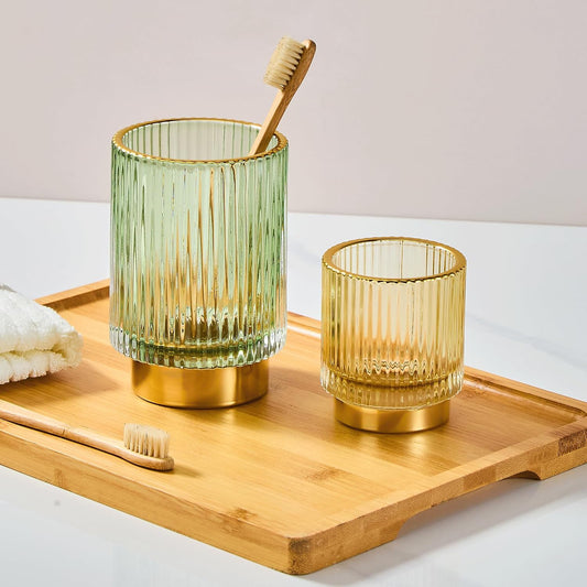 Makeup Brush Holder Organizer,Toothbrush Holders,Desk Pen Pencil Holder,Multifunctional Vintage Glass Brush Cup(L/Green/A3-6-US)