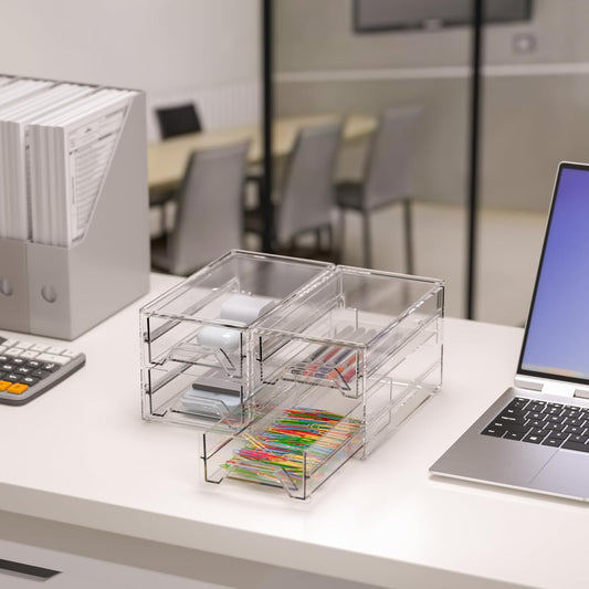 Acrylic Stackable Drawer Storage Organizer: Slim Desk Mini Drawers
