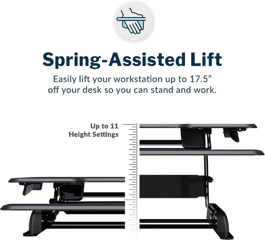 VariDesk Essential 36 - Two-Tier Standing Desk Converter for Monitor & Accessories - Height Adjustable Sit Stand Desk - Fully Assembled Monitor Riser for Home Office - 36" Wide, Black