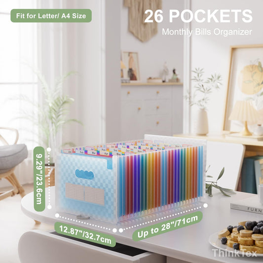 Accordion File Organizer, 26 Pockets Expanding File Folders, Blue