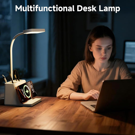 AXX Cute Small Desk Lamp with Fast Wireless Charger for College Dorm Room
