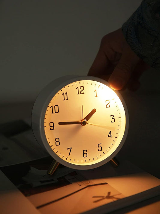 Small Analog Alarm Clock, Battery Operated Desk Clock, White