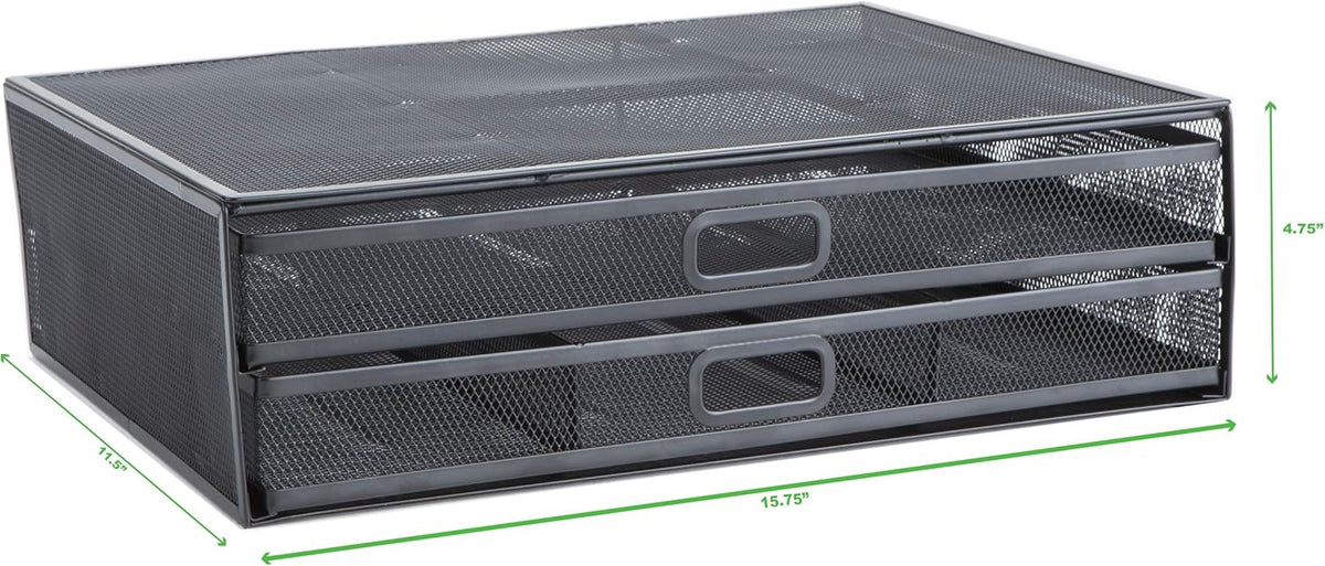 Monitor Stand, Ventilated Laptop Riser, Storage Drawer, Office, Metal Mesh, Black