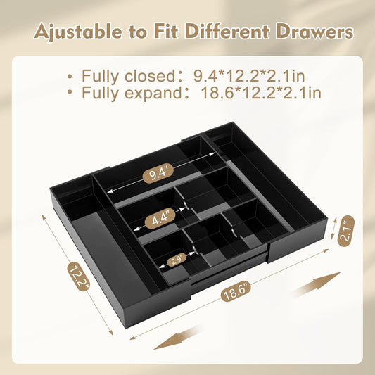 Black Acrylic Drawer Organizer Expandable,8 Compartments,Large