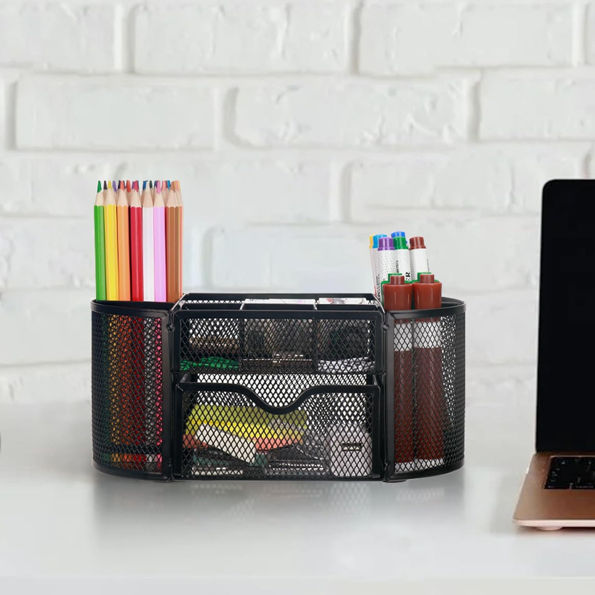 Mesh Pen Holder, Desk Organizer for Home Office, Black