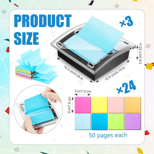 Pop Up Sticky Note Dispenser, 27 Pcs 3x3 in Self Stick Pads, Black