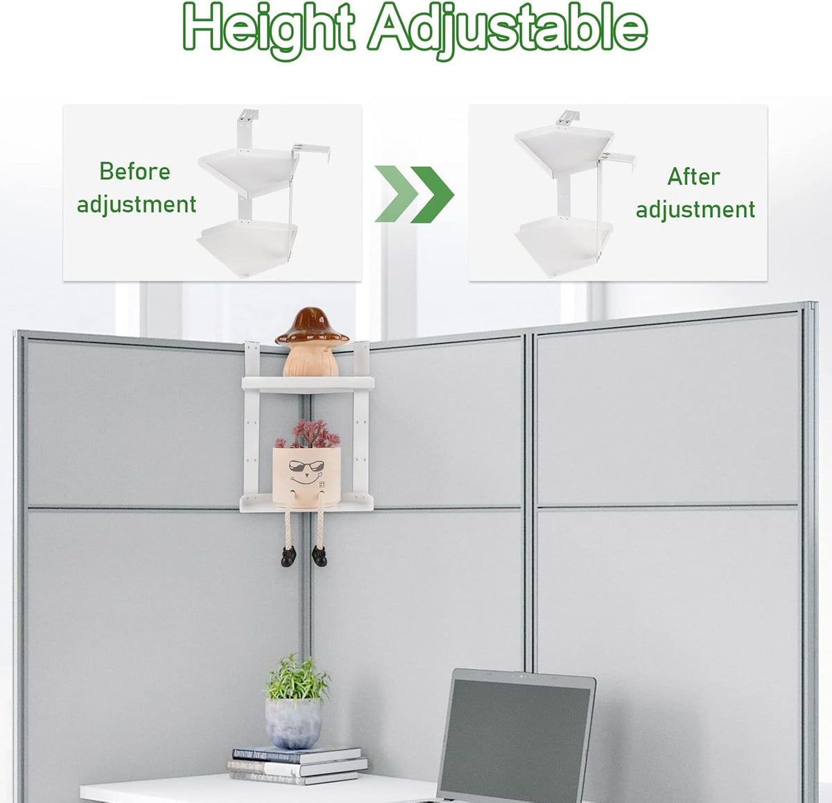 11 Inch 2-Tier Hanging Cubicle Shelf with Adjustable Hooks, Metal Organizer